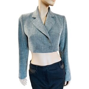 House of Harlow 1960 Gray Tweed Cropped Jacket Blazer Size S Long Sleeves